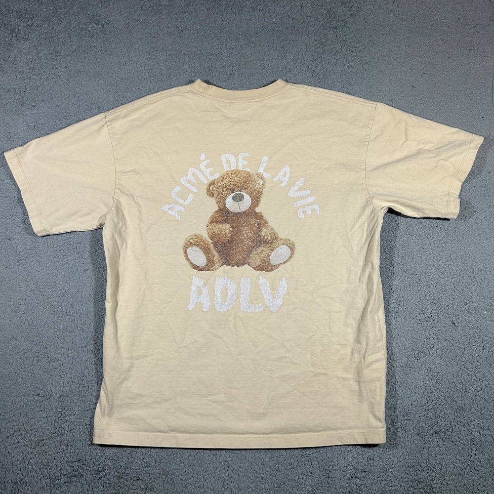 Acme De La Vie T Shirt Mens ADLV Beige Graphic Tee Size 2 (XL) Bear Logo #3571